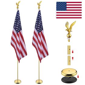Set of 2 8FT Indoor Flag Pole Kit Eagle Topper, Golden
