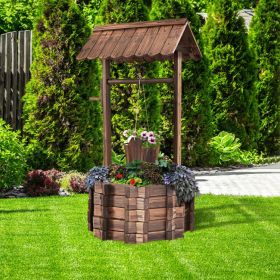 1PC Outdoor Wooden Wishing Well Planter Bucket