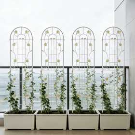 4 Pack Metal Garden Trellis 86.7" x 19.7" Rustproof Trellis for Climbing Plants Outdoor Flower Support Cream White