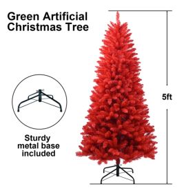 Artificial 5-foot Red Christmas Tree, 624 PVC Mixed Tips, High-Quality Hinges And Foldable Base Christmas Decoration (Option: 5ft)