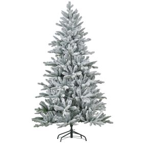 HOMCOM 6ft Snow Flocked Artificial Christmas Tree With 994 Tips, Foldable Metal Stand, Easy Assembly, Hinged Xmas Tree For Home, Office, Holiday, (Option: GREEN)