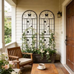 2 Pack Metal Garden Trellis 71" x 19.7" Rustproof Trellis for Climbing Plants Outdoor Flower Support Black (Color: as Pic)