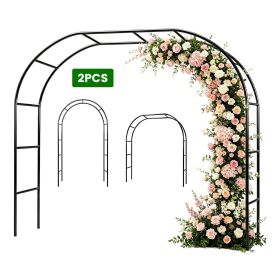 7.87Ft H x 4.59Ft W Adjustable Metal Garden Arch DIY Outdoor Trellis for Climbing Plants Wedding Arch Decoration Iron Arbor for Backyard Garden E (Quantity: 2 pcs)