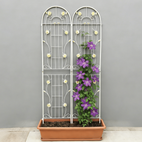 2 Pack Metal Garden Trellis 86.7" x 19.7" Rustproof Trellis for Climbing Plants Outdoor Flower Support Cream White (Color: as Pic)
