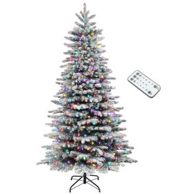 6.5ft Snow Flocked Artificial Christmas Tree, Pre-Lit Christmas Tree with 400 LED Lights and 990 Branch Tips, Green (Option: Green-1160x330x350 mm)